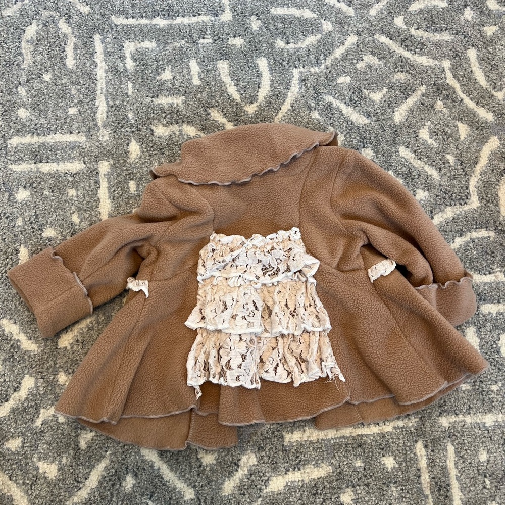 Ricrac & Ruffles Brown Lace-Trimmed Girls Coat